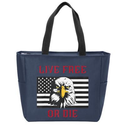 Live Free Or Die Bald Eagle American Flag Zip Tote Bag
