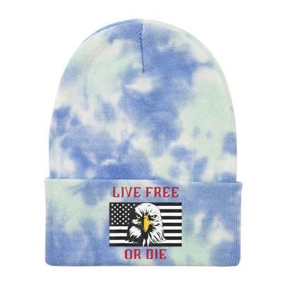 Live Free Or Die Bald Eagle American Flag Tie Dye 12in Knit Beanie