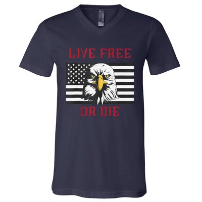 Live Free Or Die Bald Eagle American Flag V-Neck T-Shirt