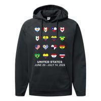 List Flag Of Countries In Copa United States Of America 2024 Performance Fleece Hoodie