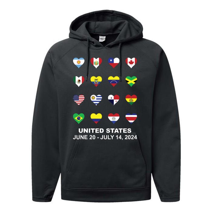 List Flag Of Countries In Copa United States Of America 2024 Performance Fleece Hoodie