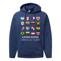 List Flag Of Countries In Copa United States Of America 2024 Performance Fleece Hoodie