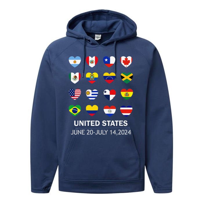 List Flag Of Countries In Copa United States Of America 2024 Performance Fleece Hoodie