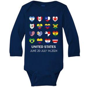 List Flag Of Countries In Copa United States Of America 2024 Baby Long Sleeve Bodysuit