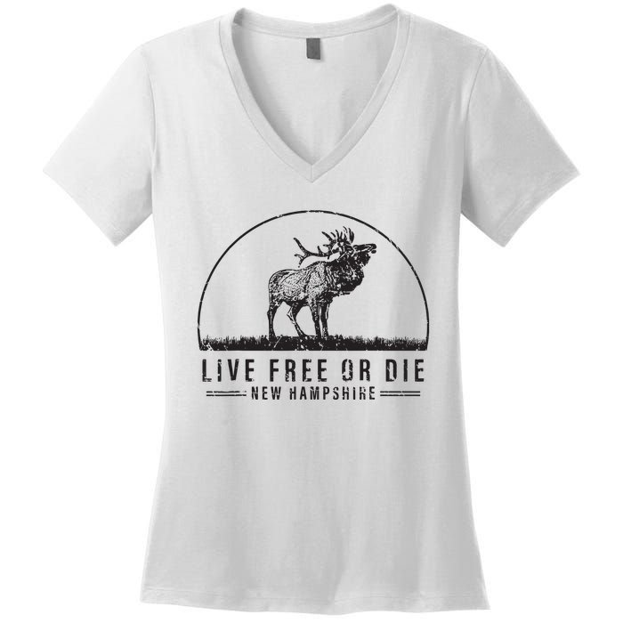 Live Free Or Die New Hampshire Nature Vintage Women's V-Neck T-Shirt