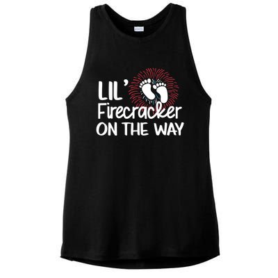 Lil Firecracker On The Way Us Feet Future Patriot Mom Gift Ladies PosiCharge Tri-Blend Wicking Tank