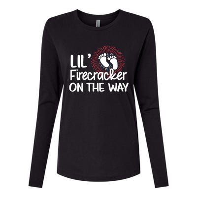 Lil Firecracker On The Way Us Feet Future Patriot Mom Gift Womens Cotton Relaxed Long Sleeve T-Shirt