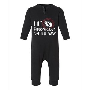 Lil Firecracker On The Way Us Feet Future Patriot Mom Gift Infant Fleece One Piece