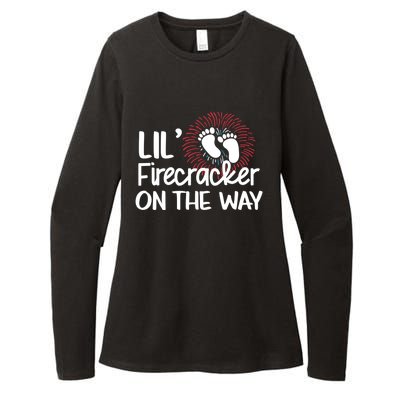 Lil Firecracker On The Way Us Feet Future Patriot Mom Gift Womens CVC Long Sleeve Shirt