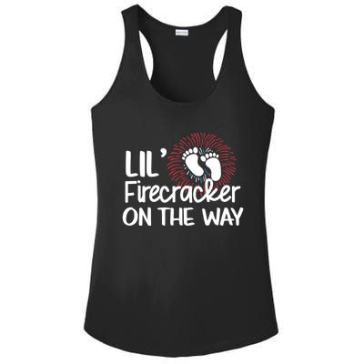 Lil Firecracker On The Way Us Feet Future Patriot Mom Gift Ladies PosiCharge Competitor Racerback Tank