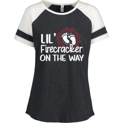 Lil Firecracker On The Way Us Feet Future Patriot Mom Gift Enza Ladies Jersey Colorblock Tee