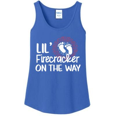 Lil Firecracker On The Way Us Feet Future Patriot Mom Gift Ladies Essential Tank