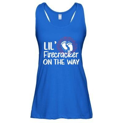 Lil Firecracker On The Way Us Feet Future Patriot Mom Gift Ladies Essential Flowy Tank