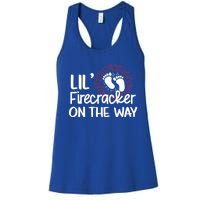 Lil Firecracker On The Way Us Feet Future Patriot Mom Gift Women's Racerback Tank