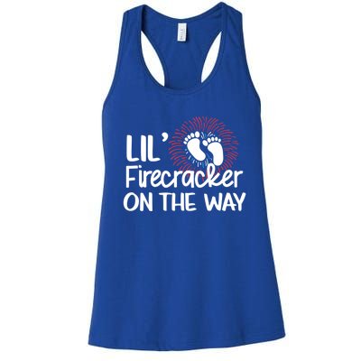 Lil Firecracker On The Way Us Feet Future Patriot Mom Gift Women's Racerback Tank