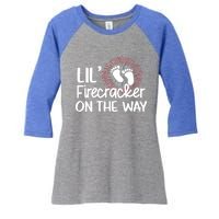 Lil Firecracker On The Way Us Feet Future Patriot Mom Gift Women's Tri-Blend 3/4-Sleeve Raglan Shirt