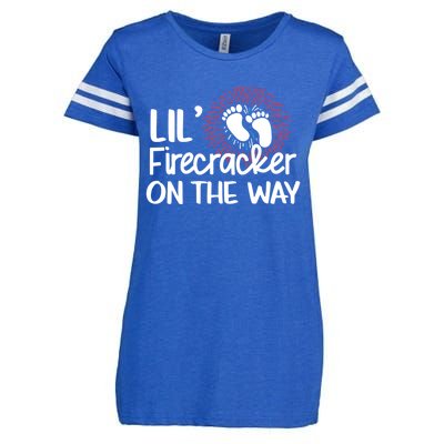 Lil Firecracker On The Way Us Feet Future Patriot Mom Gift Enza Ladies Jersey Football T-Shirt