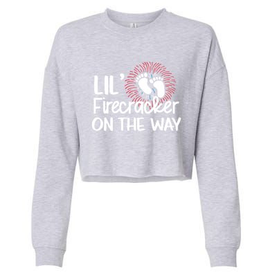 Lil Firecracker On The Way Us Feet Future Patriot Mom Gift Cropped Pullover Crew