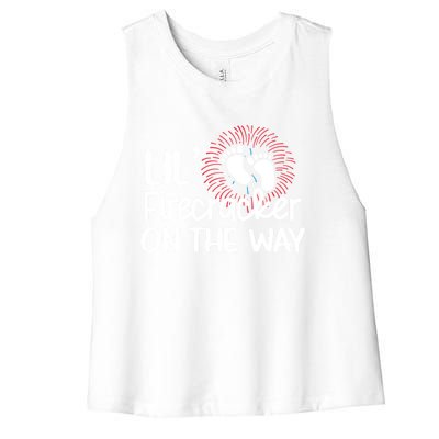 Lil Firecracker On The Way Us Feet Future Patriot Mom Gift Women's Racerback Cropped Tank