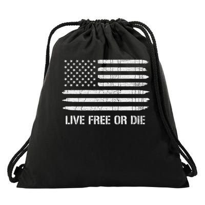 Live Free Or Die 2nd Amendment American Flag Drawstring Bag