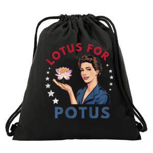 Lotus For Potus Kamala Harris 2024 President Trend Election Drawstring Bag