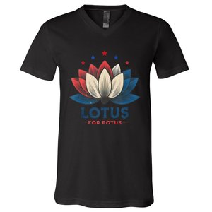 Lotus For Potus Kamala Harris 2024 Trend President Election V-Neck T-Shirt