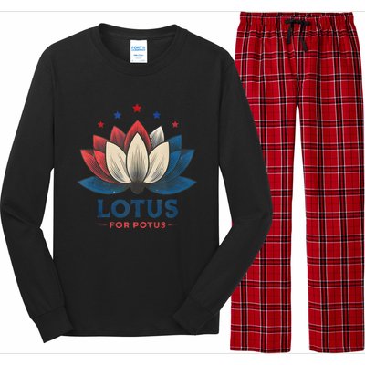 Lotus For Potus Kamala Harris 2024 Trend President Election Long Sleeve Pajama Set