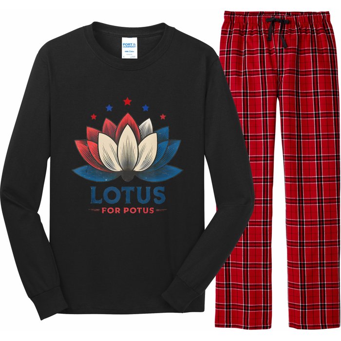 Lotus For Potus Kamala Harris 2024 Trend President Election Long Sleeve Pajama Set