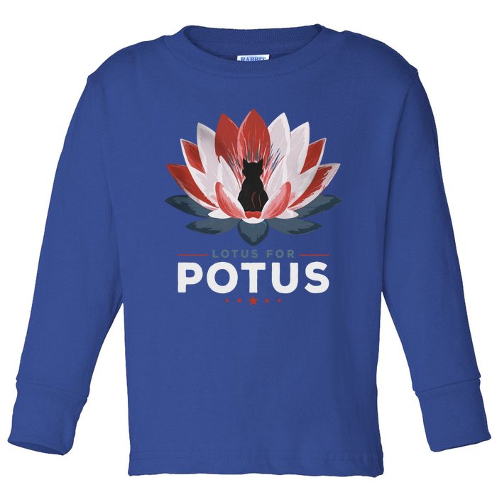 Lotus For Potus Kamala Harris 2024 Less Cat Ladies Great Gift Toddler Long Sleeve Shirt