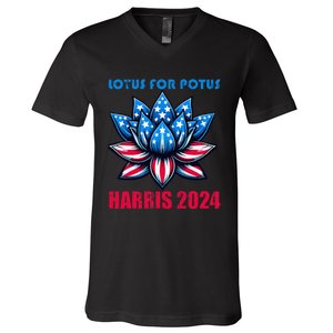 Lotus For Potus Harris 2024 V-Neck T-Shirt