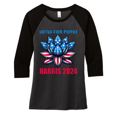 Lotus For Potus Harris 2024 Women's Tri-Blend 3/4-Sleeve Raglan Shirt