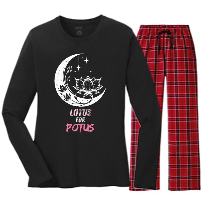 Lotus For Potus Kamala Harris 2024 President Trend Election Women's Long Sleeve Flannel Pajama Set 