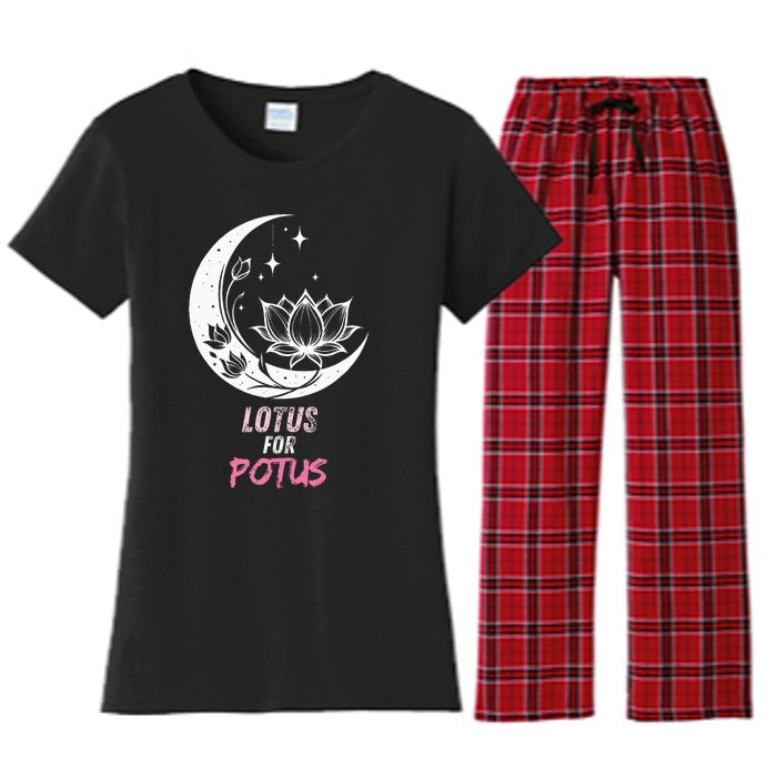 Lotus For Potus Kamala Harris 2024 President Trend Election Women's Flannel Pajama Set