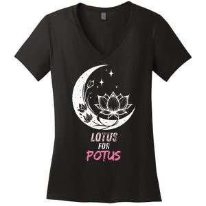 Lotus For Potus Kamala Harris 2024 President Trend Election Women's V-Neck T-Shirt