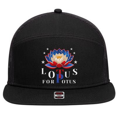 Lotus For Potus Kamala Harris 2024 President Trend Election 7 Panel Mesh Trucker Snapback Hat