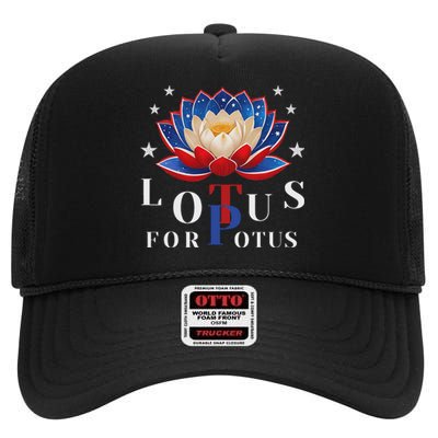 Lotus For Potus Kamala Harris 2024 President Trend Election High Crown Mesh Back Trucker Hat