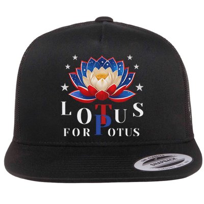 Lotus For Potus Kamala Harris 2024 President Trend Election Flat Bill Trucker Hat