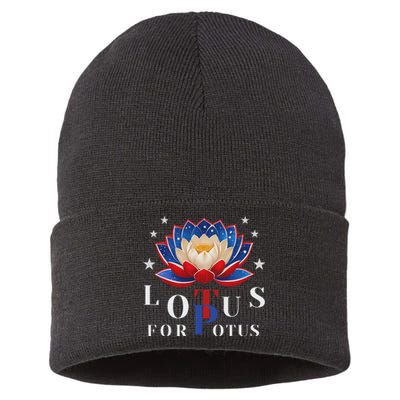 Lotus For Potus Kamala Harris 2024 President Trend Election Sustainable Knit Beanie