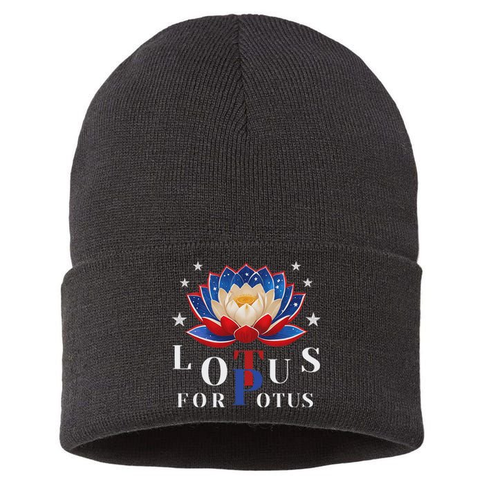 Lotus For Potus Kamala Harris 2024 President Trend Election Sustainable Knit Beanie