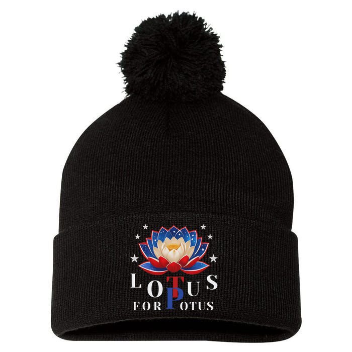 Lotus For Potus Kamala Harris 2024 President Trend Election Pom Pom 12in Knit Beanie