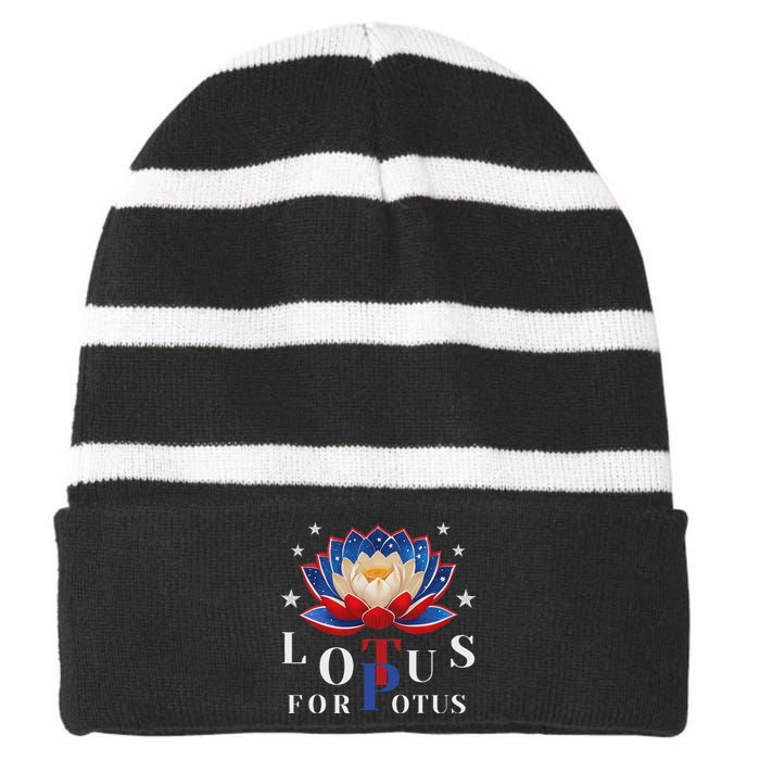 Lotus For Potus Kamala Harris 2024 President Trend Election Striped Beanie with Solid Band