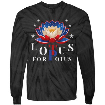 Lotus For Potus Kamala Harris 2024 President Trend Election Tie-Dye Long Sleeve Shirt