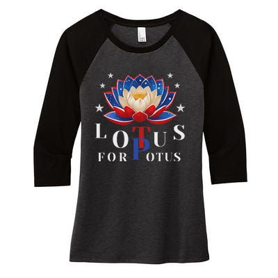 Lotus For Potus Kamala Harris 2024 President Trend Election Women's Tri-Blend 3/4-Sleeve Raglan Shirt