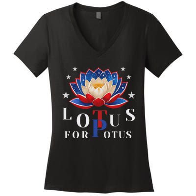 Lotus For Potus Kamala Harris 2024 President Trend Election Women's V-Neck T-Shirt