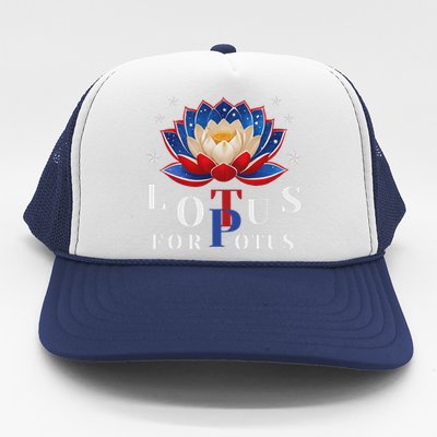 Lotus For Potus Kamala Harris 2024 President Trend Election Trucker Hat