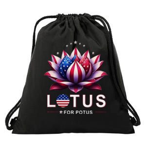 Lotus For Potus Kamala Harris 2024 President Trend Election Drawstring Bag