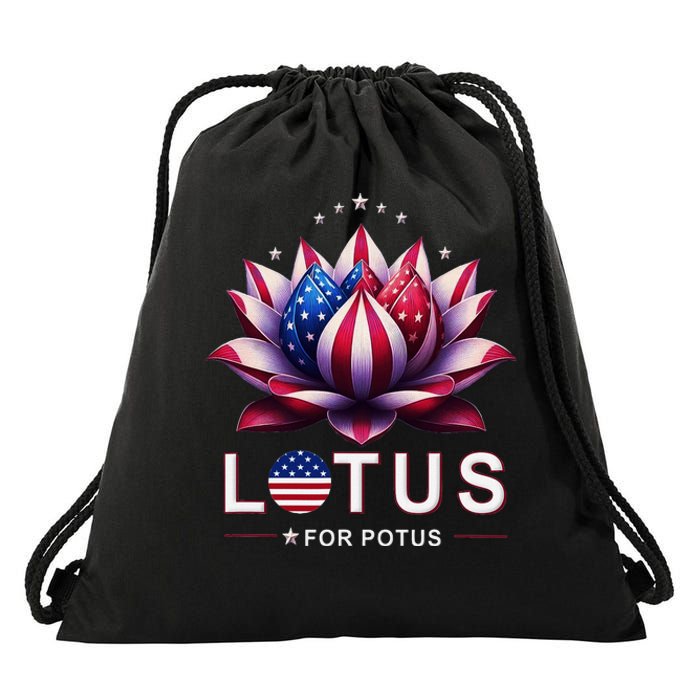 Lotus For Potus Kamala Harris 2024 President Trend Election Drawstring Bag