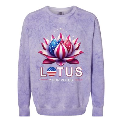 Lotus For Potus Kamala Harris 2024 President Trend Election Funny Gift Colorblast Crewneck Sweatshirt