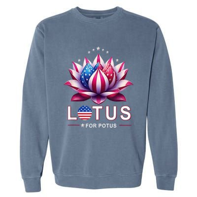 Lotus For Potus Kamala Harris 2024 President Trend Election Funny Gift Garment-Dyed Sweatshirt