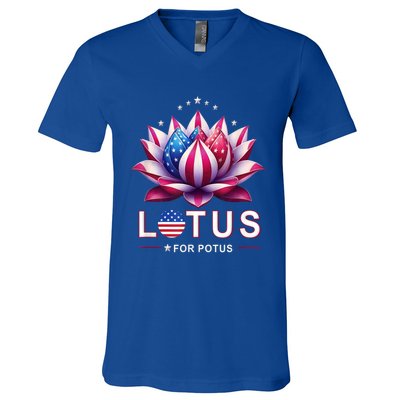 Lotus For Potus Kamala Harris 2024 President Trend Election Funny Gift V-Neck T-Shirt